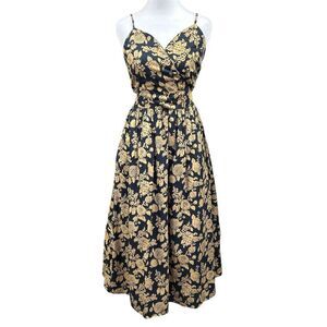 The Drop Makenna Strappy Cross-Front Smocked-Back Midi Dress Sz S Cutout Floral